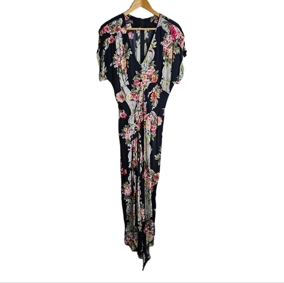 80s Vintage Karen Alexander floral black maxi dress size 12 - Picture 1 of 12